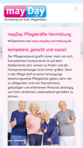 Webseite mayday-vermittlung.de auf einem Smartphone